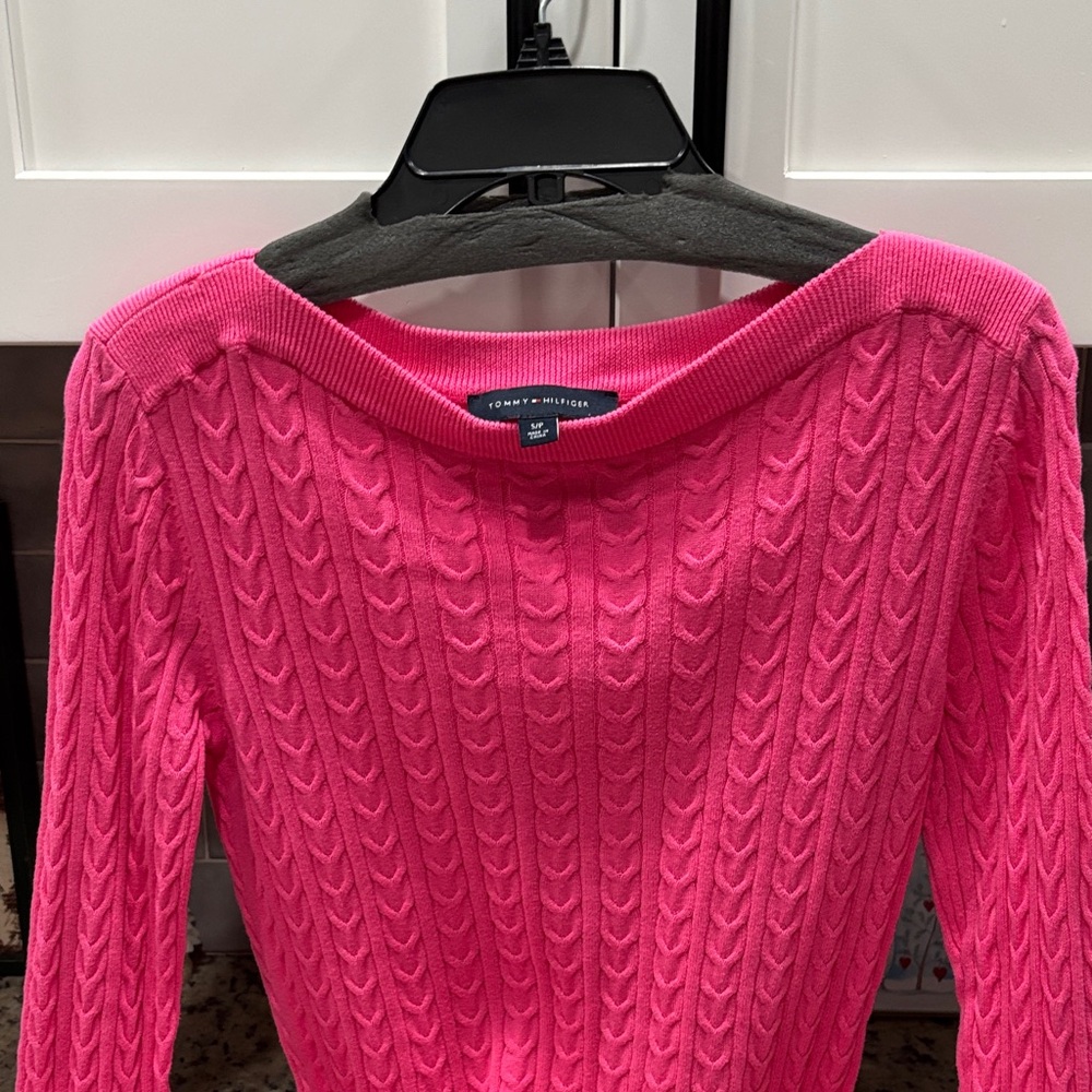 Tommy Hilfiger Vibrant Pink Cable Sweater hot pink sweater